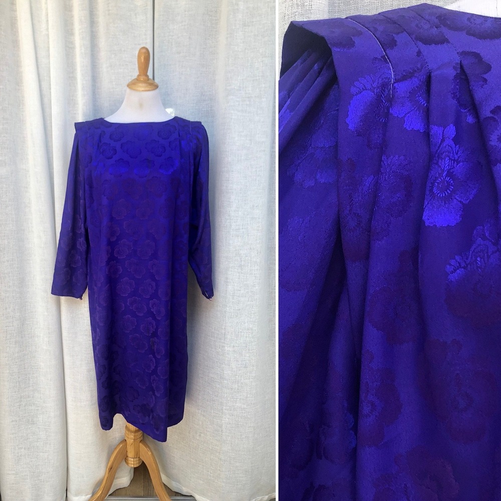 Sears fashion place purple violet floral Brocade polyester wiggle Shift Dress